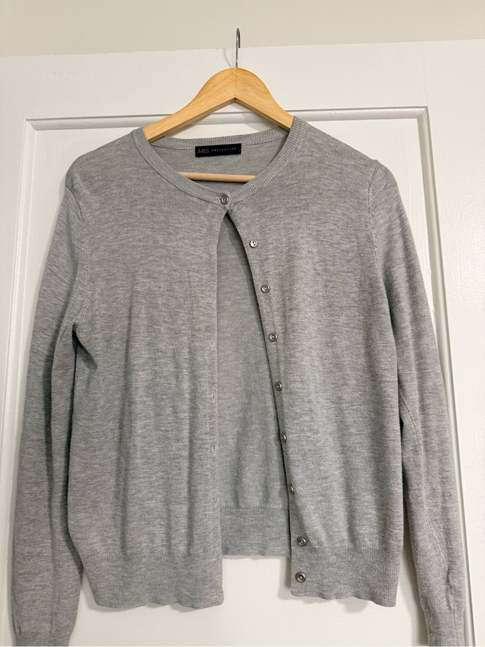 Marks & Spencer Light Gray Button-Front Crewneck Cardigan